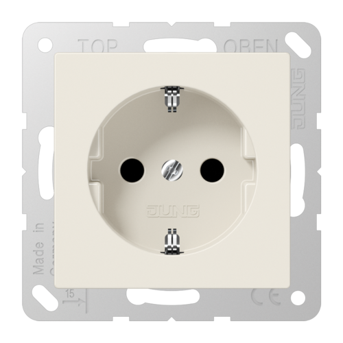 Розетка JUNG AS 500, скрытый монтаж, с заземлением, со шторками, слоновая кость