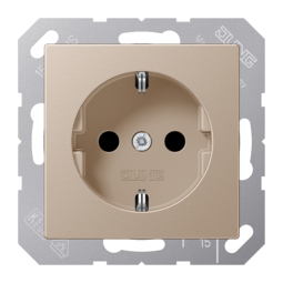 Розетка JUNG A 500, скрытый монтаж, с заземлением, со шторками, шампань