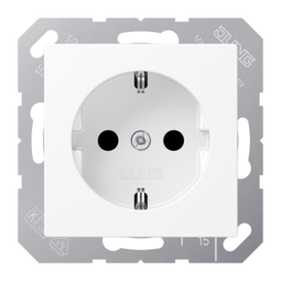 Розетка JUNG А-СЕРИЯ с заземлением со шторками, белый матовый