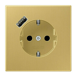 Розетка с USB Jung LS METAL, скрытый монтаж, с заземлением, латунь, ME1520-18AC-L